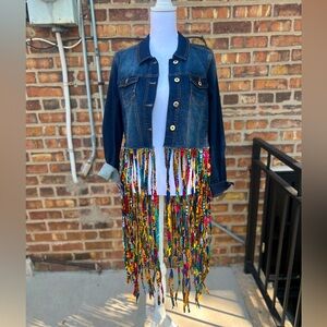 Afrocentric fringe jean jacket size large